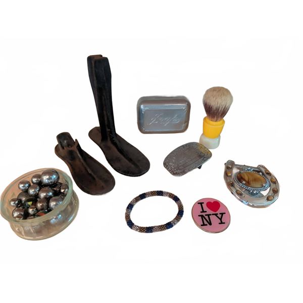 Collectibles Lot with Metal Shoe Forms and Accessories