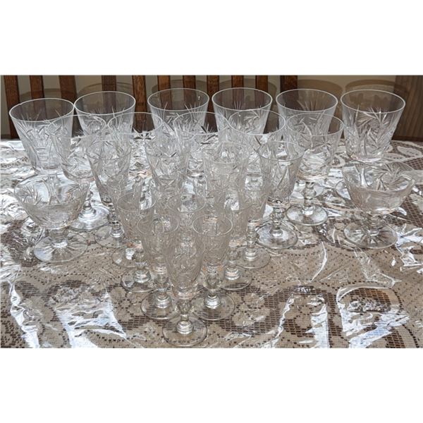 24 Cut Crystal Stemware Glasses with Etched Pattern