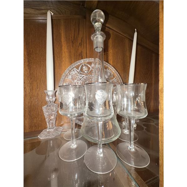 Crystal Glassware, Decanter, and Candle Holders Set