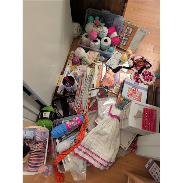 Large Assortment of Yarn, Needles, and Craft Supplies