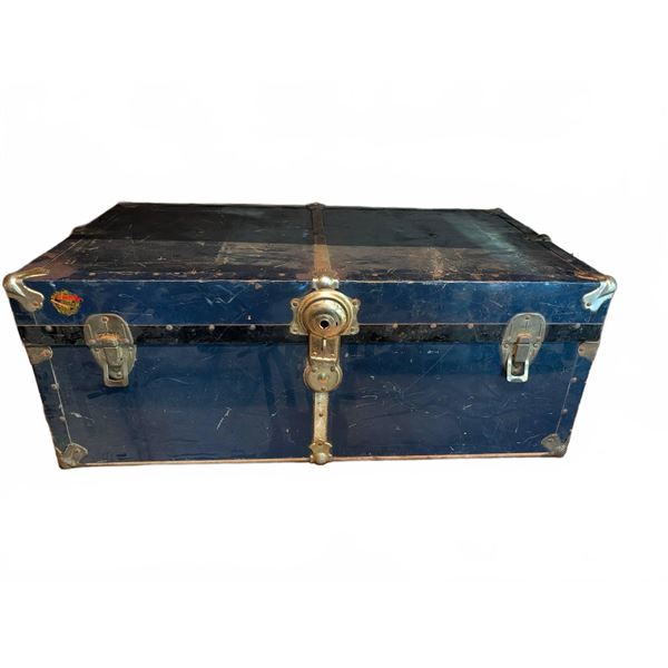 Union Trunk & Luggage Co. Blue Metal Trunk with Brass Hardware