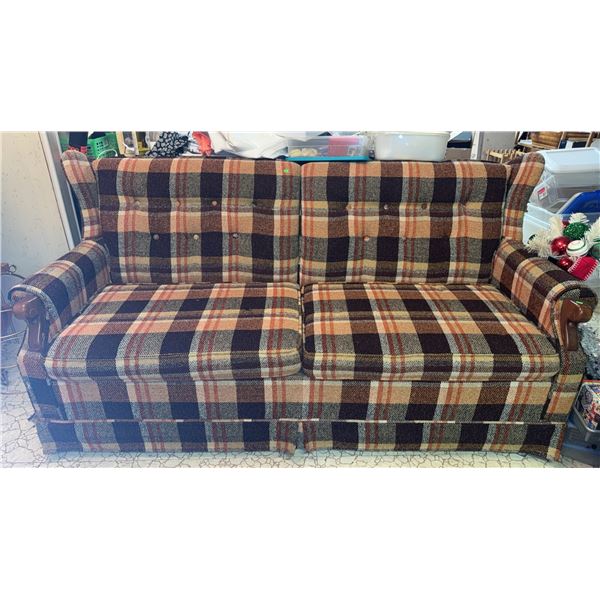 Vintage Mid-Century Plaid Hide A Bed Sofa