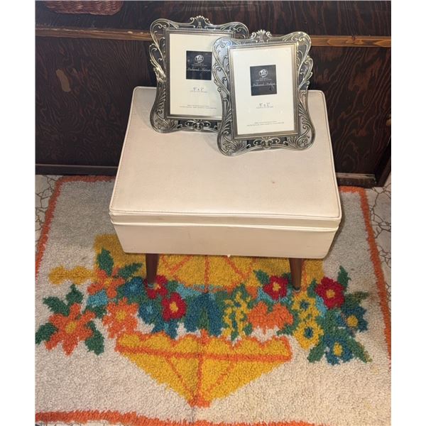Two Metal 5x7 Picture Frames and Small Vinyl Stool