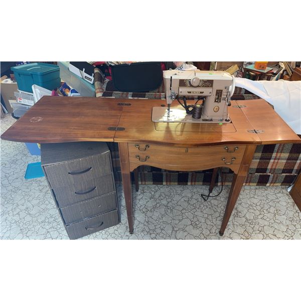 Singer Model 401A Sewing Machine with Cabinet and Drawers