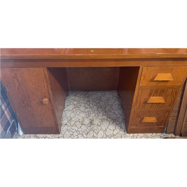 Wood Desk With Three Drawers And Cabinet