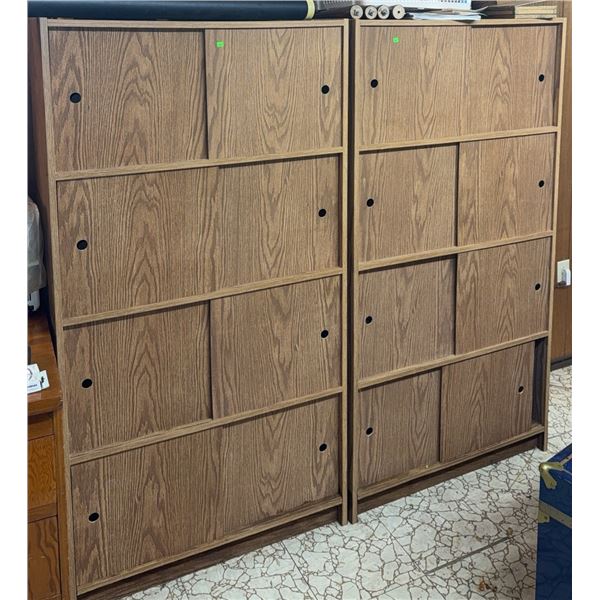 Oak Finish Sliding Door Storage Cabinets