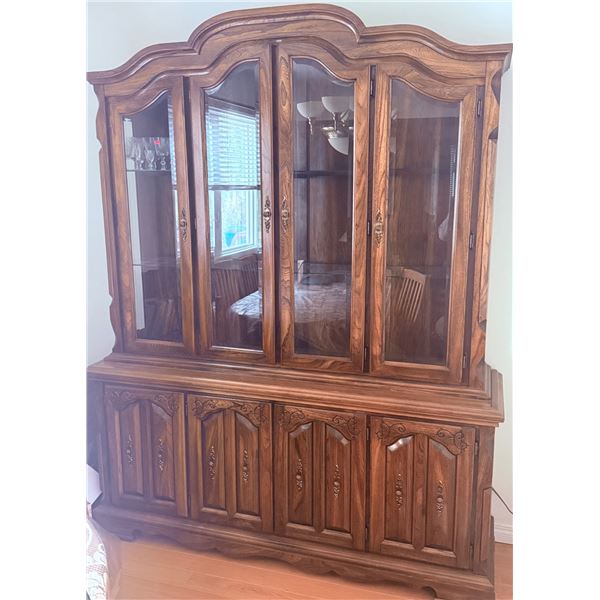 Solid Wood China Cabinet With Glass Doors and Ornate Detailing