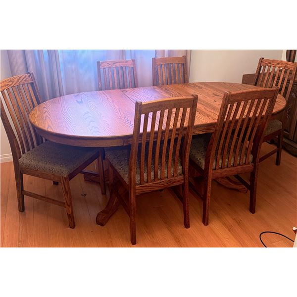Oak Dining Table With 8 Upholstered Chairs