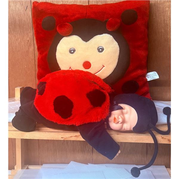 Ladybug Plush Toy and Matching Decorative Pillow Set