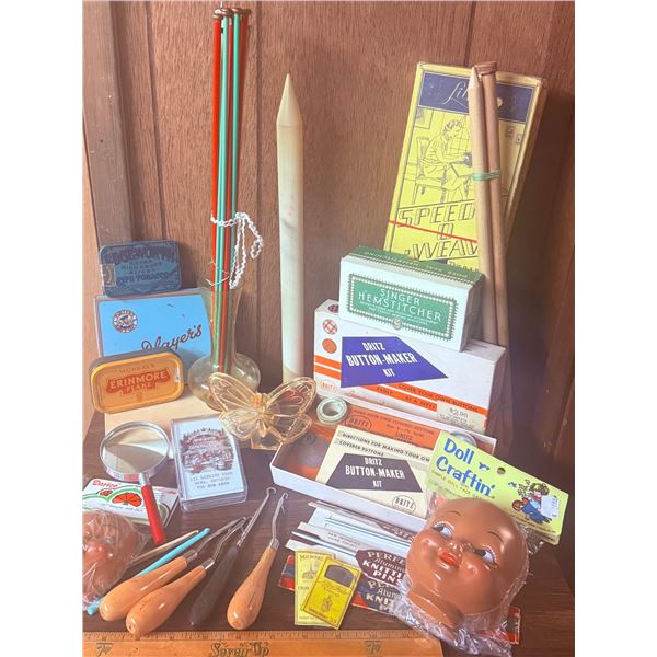 Sewing Tools, Button Kits, Tin Boxes, and Doll Faces