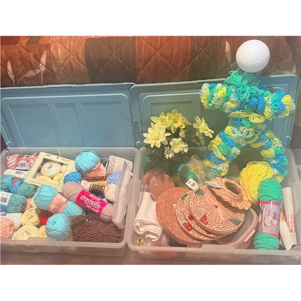 Yarn and Craft Supplies in Storage Bins
