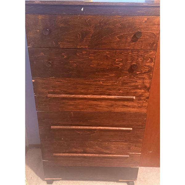 Five-Drawer Brown Wooden Dresser