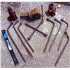 Image 1 : Automotive Tools Including Bottle Jacks, Tire Irons, and Bench Vise