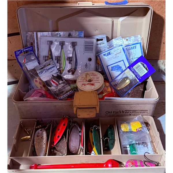 Old Pal Woodstream Tackle Box With Lures, Baits, and 4 Fishing Reels
