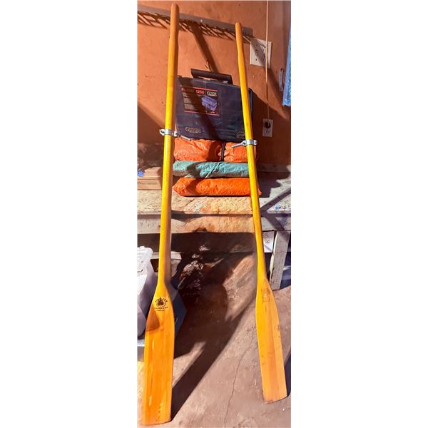 Wooden Boat Oars and Fishing Tackle Box Set