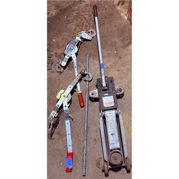 Automotive Floor Jack and Two Cable Pullers