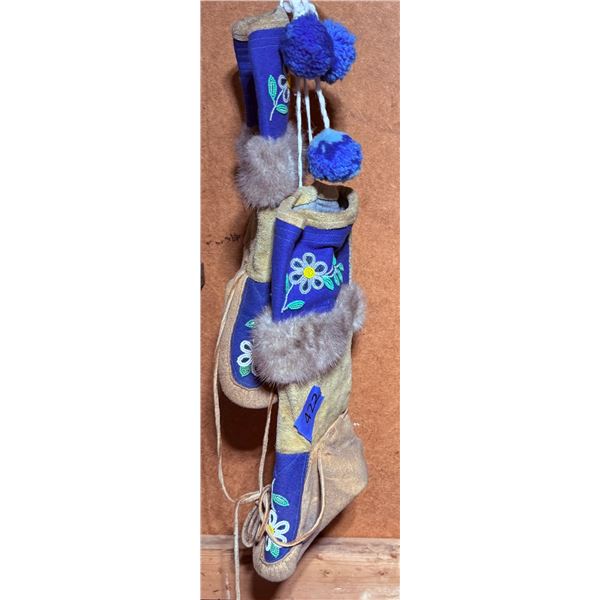 Beaded Suede and Wool Moccasins with Fur Trim