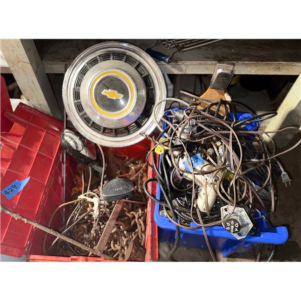 Miscellaneous Garage Tools, Cables, and Chevy Hubcap