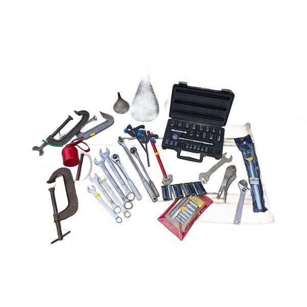 Hand Tools Including Wrenches, Sockets, C-Clamps, Funnels