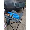 Image 7 : Garden Greenhouse Structure, Folding Lawn Chair, Tarped Shelter, Clothing Rack, and Metal Mailbox