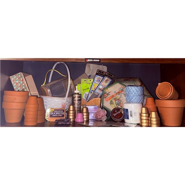 Craft Supply Lot with Terracotta Pots, Glue, Yarn, and Accessories