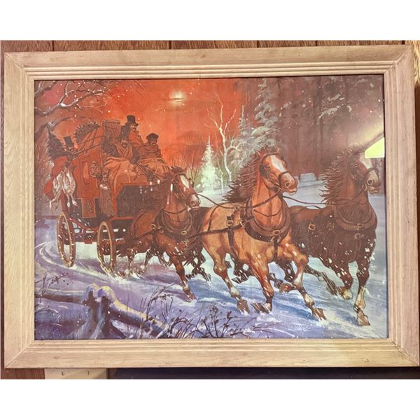 Framed Winter Stagecoach Scene Print