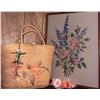 Image 1 : Woven Straw Tote with Embroidered Floral Design and Framed Floral Needlework
