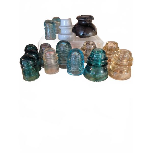 13 Vintage Glass and Ceramic Insulators