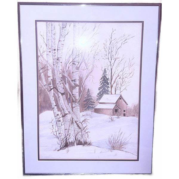 Framed Winter Landscape Print Signed by Lorena J. Shields