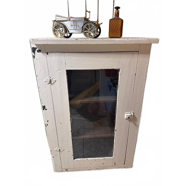 Wood Wall Cabinet with Glass Door and Metal Hardware