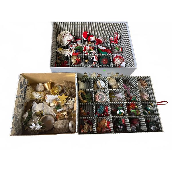 Christmas Ornaments in Divided Storage Boxes