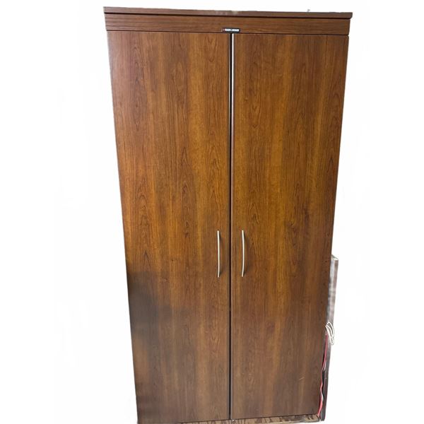 Tall Wood Laminate Storage Cabinet with Adjustable Shelves