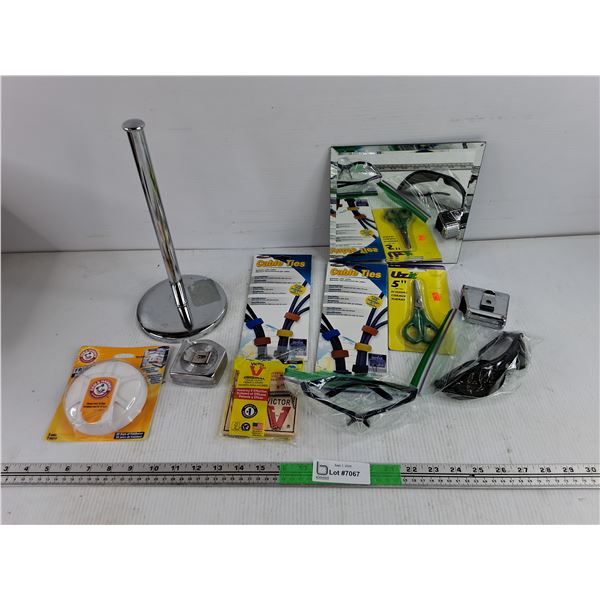 Paper Towel Holder, Cable Ties, Mirror, Scissors, Measuring Tape,  Mouse Trap, Misc