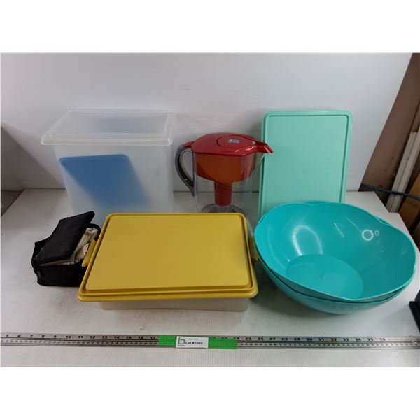Emergency Kit, Plastic Bowls, Tupperware Containers & Water Pitcher