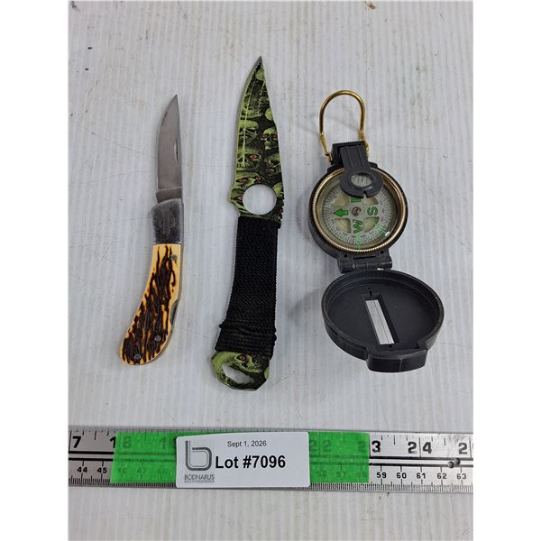 Throwing Knife, Pocket Knife & Coleman Compass