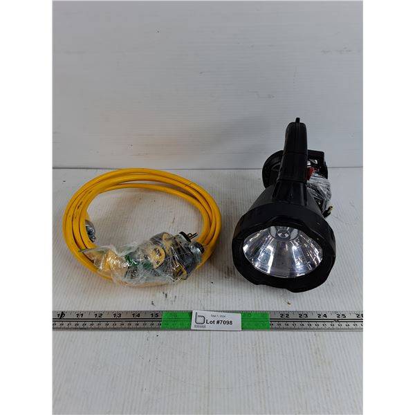 Extension Cord w/Spare Plugs, LED Flashlight w/Lantern - Powers On, As Is