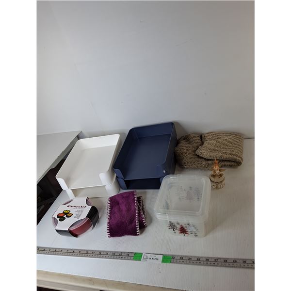 (4) Paper Trays, KitchenAid Bowl Set, Angel Trinket Box, Misc.