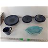 Image 1 : Ceramic Leaf Trays 11.5" & Blue Glaze Dish Set