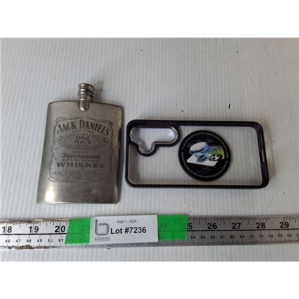 Jack Daniels Metal Flask & Approx. 6" x 3" CasePro Phone Case