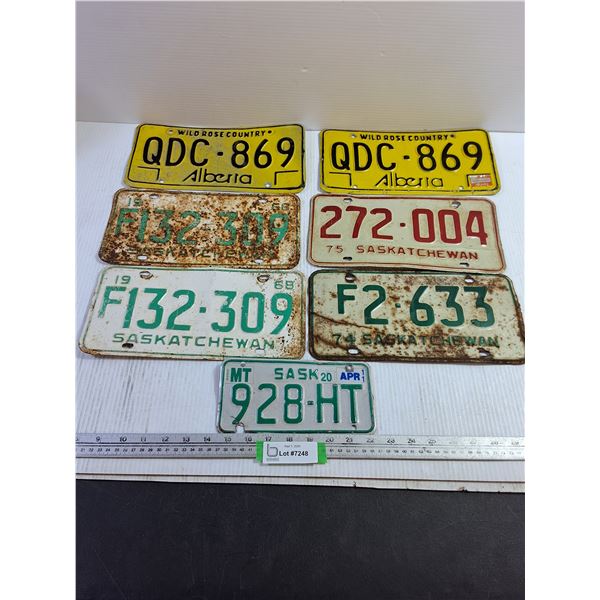 (7) Vintage License Plates - Saskatchewan, Alberta