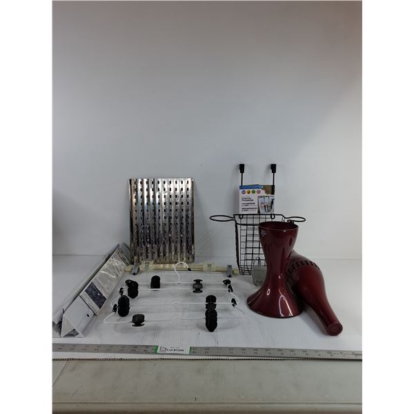(2) Shelf Anchors, Coat Hangers, Bathroom Organizer, Misc