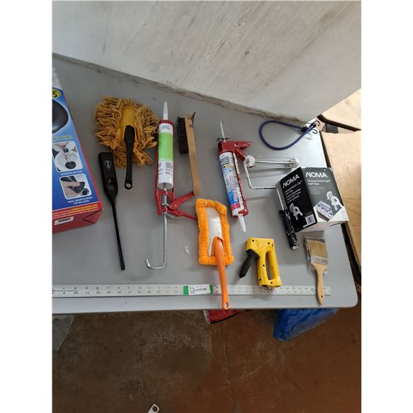 Drain Buster, Caulking Guns, Paint Brush, Bungee Cords, MIsc