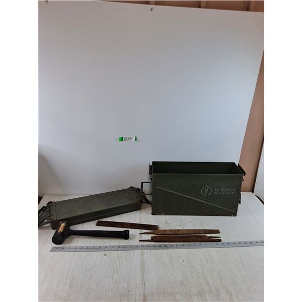 Metal Military Crate Ammunition Box, Dead Blow Hammer, Rasp, Files, Misc
