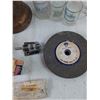 Image 6 : (3) Small Mugs, Grinding Wheel, Flaps Wheel, Blowtorch Untested, Small Bandage, Misc