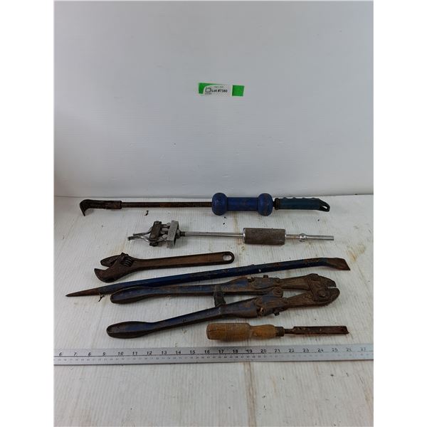 (2) Pry Bars, Bolt Cutters, Chisel, Slide Hammer, 12" Crescent Wrench
