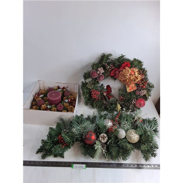 Christmas Decor Lot including Wreath & Centerpiece
