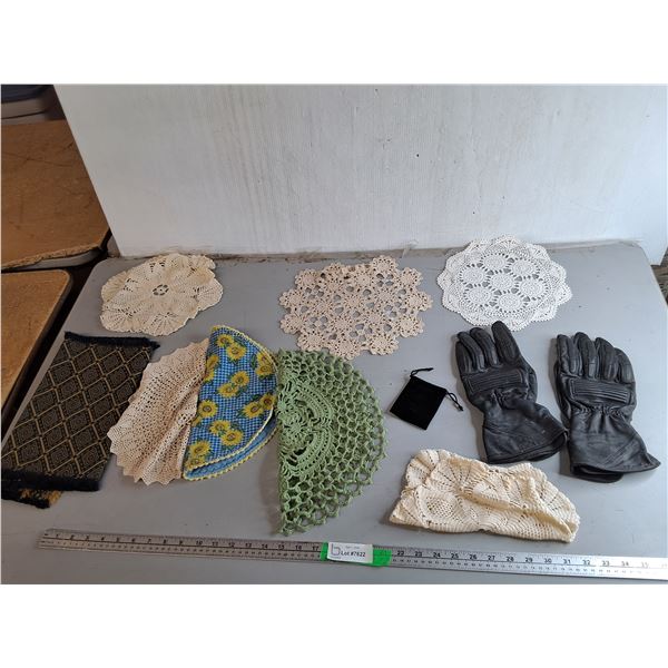 Leather Style Gloves- Approx. L & Doilies