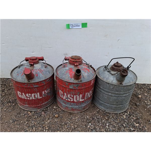 **(3) Vintage Galvanized Gas Cans 8" x 8"- Can't Ship