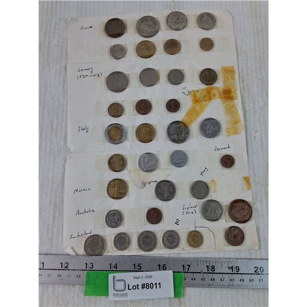 Assorted International Coins, Ireland, Denmark, Germany, Italy, France, Australia, Switzerland