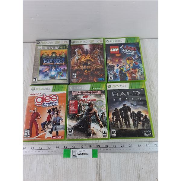 (6) XBOX 360 Games, Cameo, Glee, Dead Island GOTY, Halo Reach, Lego Movie, Kingdom Under Fire